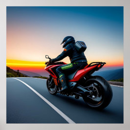 Motorcyklist Riding på Scenien Mountain Road Poster