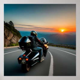 Motorcyklist Riding på Scenien Mountain Road Poster
