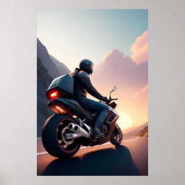 Motorcyklist Riding through Scenia Road Poster