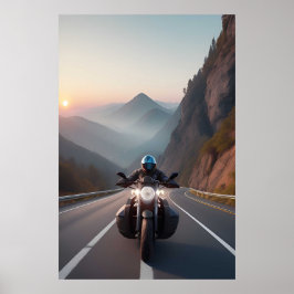 Motorcyklist Riding through Scenia Road Poster