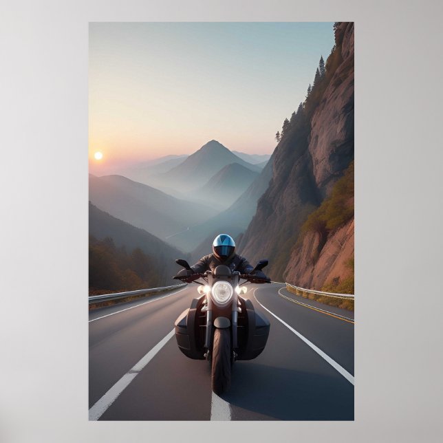 Motorcyklist Riding through Scenia Road Poster (Framsidan)