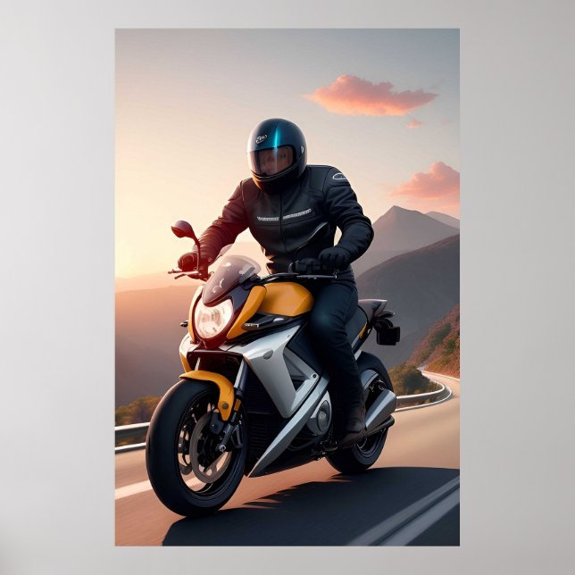 Motorcyklist Riding through Scenia Road Poster (Framsidan)