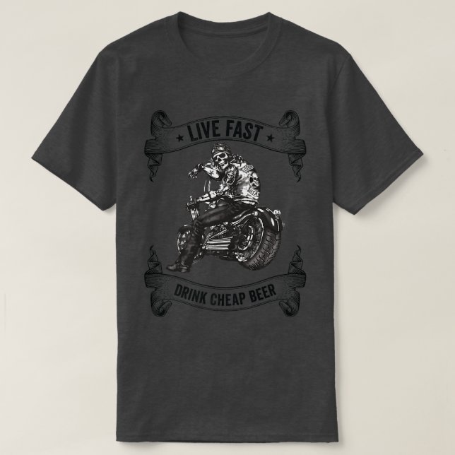 Motorcyklist Skeleton Biker Drinking Beer Motorcyl T Shirt (Design framsida)