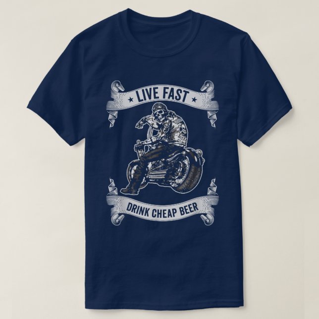 Motorcyklist Skeleton Biker Drinking Beer Motorcyl T Shirt (Design framsida)