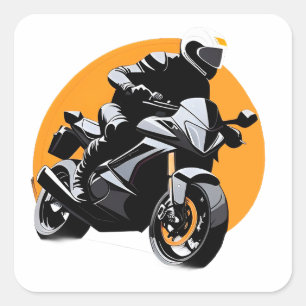 Motorcyklist som kör sportmotorcykel fyrkantigt klistermärke