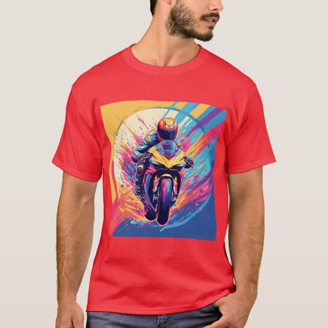 Motorcyklist Tävling Dynamisk Illustration T Shirt (Framsida)