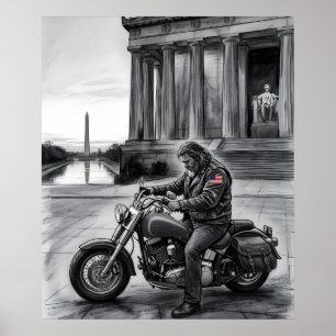 Motorcyklist vid Lincolnmonumentet Washingtonmonum Poster
