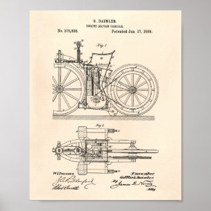 Motordriven Fordon 1888 Patent Art Old Peper Poster