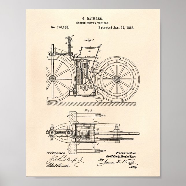 Motordriven Fordon 1888 Patent Art Old Peper Poster (Framsidan)