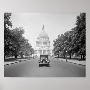 Motorfordon vid USA:s Kapitolium, 1923. Gammalt fo Poster