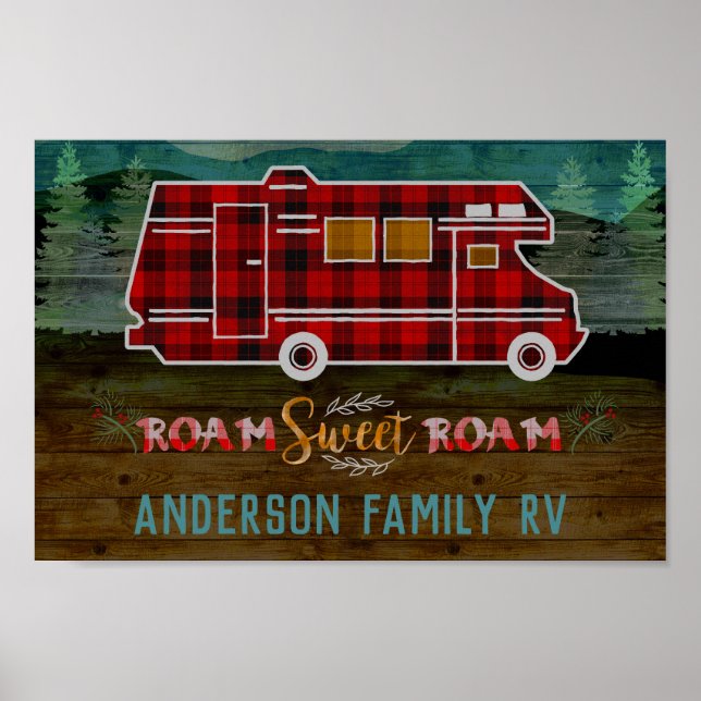 Motorhem RV Camper Travel Van Rustic Personlig Poster (Framsidan)