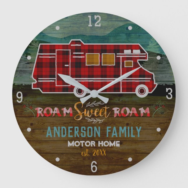 Motorhem RV Camper Travel Van Rustic Personlig Stor Klocka (Framsida)