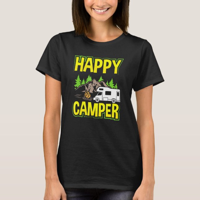 Motorhem Rv Camping Lycklig Camper 3 T Shirt (Framsida)
