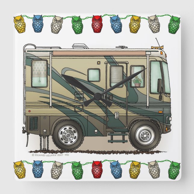 Motorhemmet Cute Lycklig Camper Big RV Fyrkantig Klocka (Framsida)