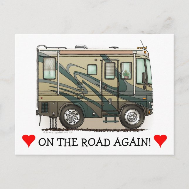 Motorhemmet Cute Lycklig Camper Big RV Vykort (Framsida)