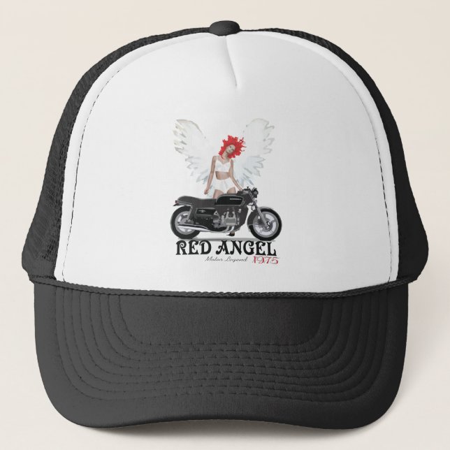 Motorisk legend för röd ängelCafeRacer Truckerkeps (Framsida)