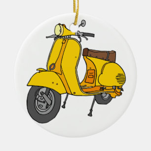 Motorisk sparkcykel för gult julgransprydnad keramik