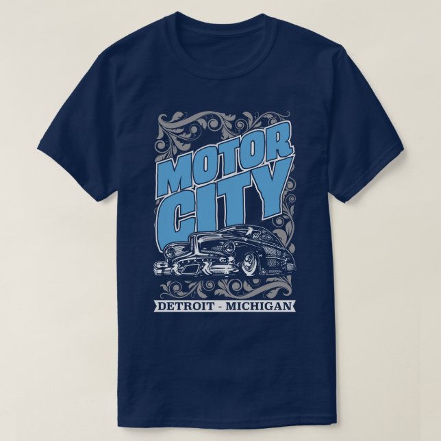 Motorisk USA för bilar för stadsDetroit Michigan T-shirt (Design framsida)