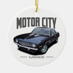Motoriskt stadsgarage Camaro Julgransprydnad Keramik