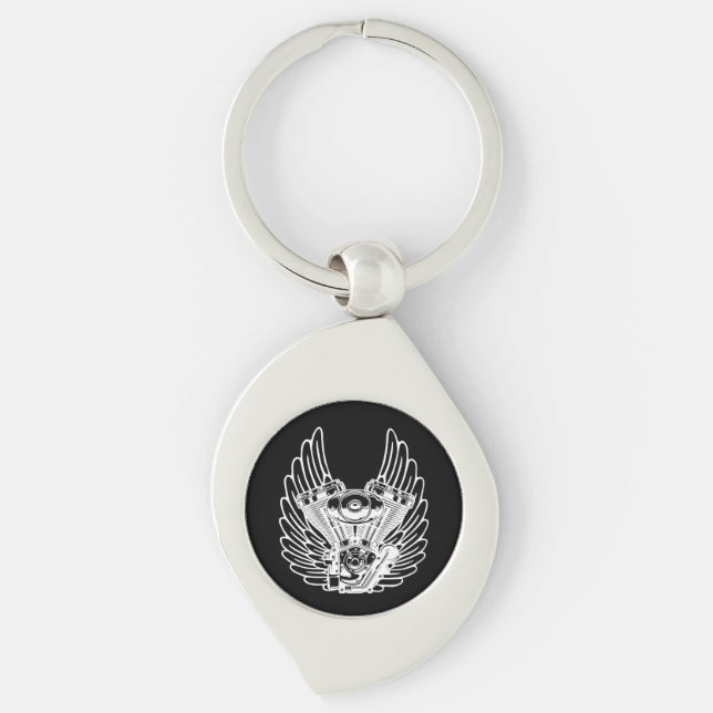 Motorskylt Swirl Silverfärgad Nyckelring (Framsidan)