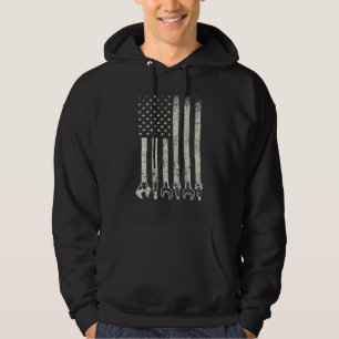 Motorvagnarna i USA flagga och gnisttändningsvagne Hoodie