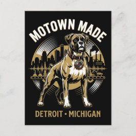 Motown Made Detroit Boxer Dog Labor & Music Pride Vykort