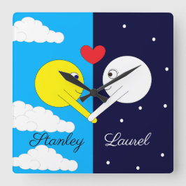 Motpart: Sol & Måne i Kärlek Fyrkantig Klocka