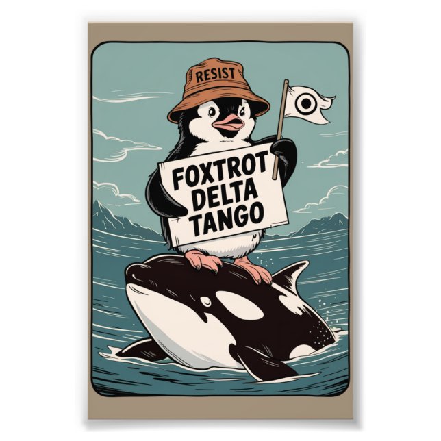 Motstå Pingvinaktivism Vintage Protest  Fototryck (Framsidan)