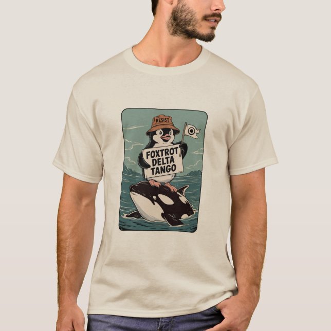 Motstå Pingvinaktivism Vintage Protest  T Shirt (Framsida)
