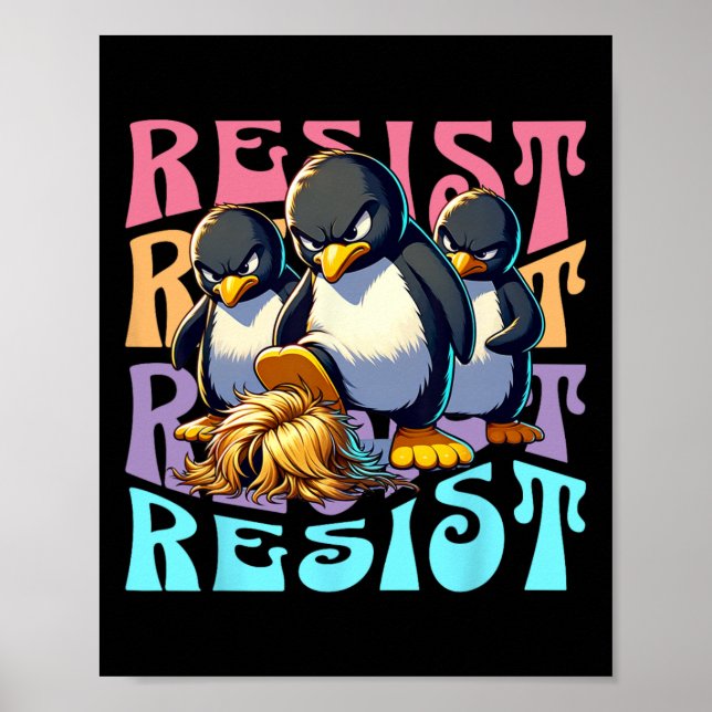 Motstå Retro Penguins Protesterar Mot Tullar Män  Poster (Framsidan)