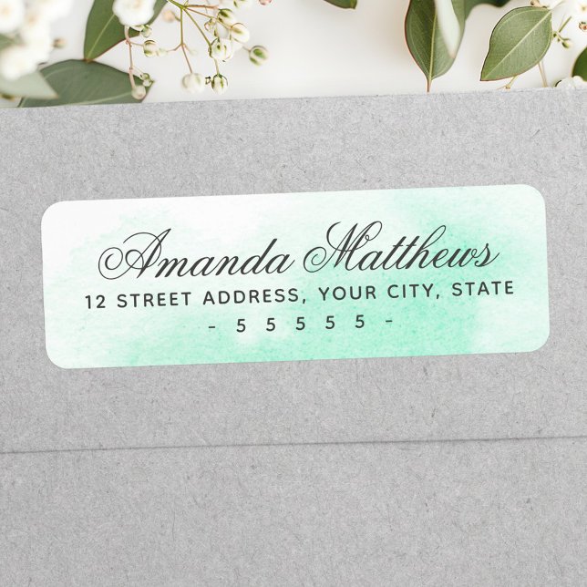 Mott-grönt, kalligrafi, skript adress returadress etikett (Mint green watercolor calligraphy script address label)