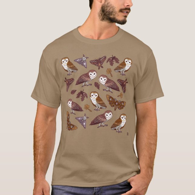 Mott Och Ugglor Roliga Djur retro T Shirt (Framsida)