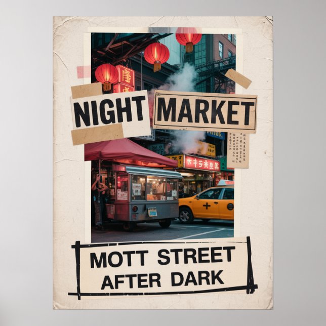 Mott street nattmarknad i Chinatown Poster (Framsidan)