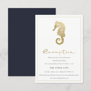MOTTAGANDE AV elegant GOLD FOIL NAVY SEAHORSE WEDD Tilläggskort