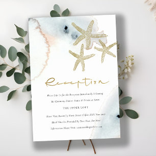 MOTTAGANDE AV guld DUSKY BLUE BEACHY STARFISH WEDD Tilläggskort