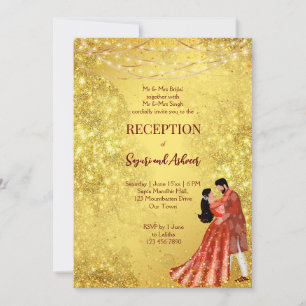 Mottagande av par av marondans par i guld glitter inbjudningar