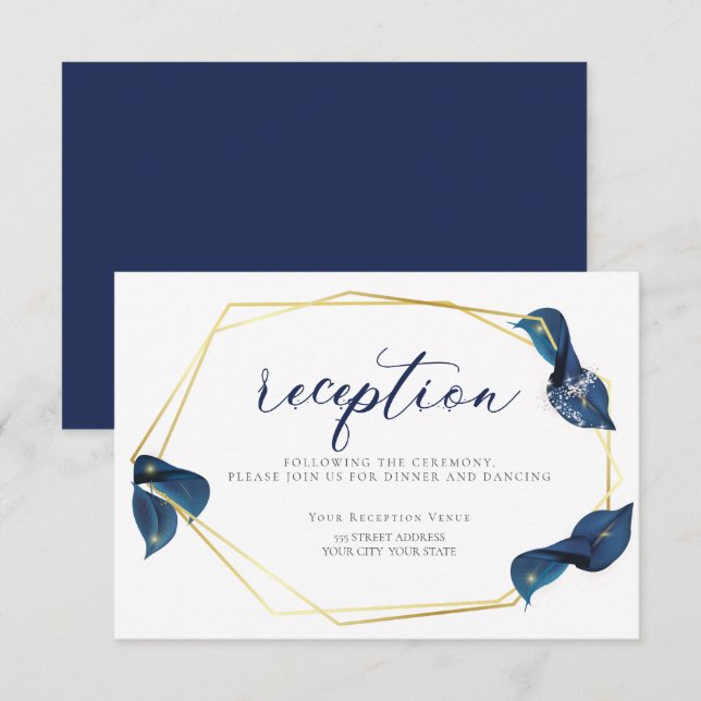 MOTTAGANDE | Modern Deep Indigo Blue och Guld Inbjudningar (Fram/baksida)