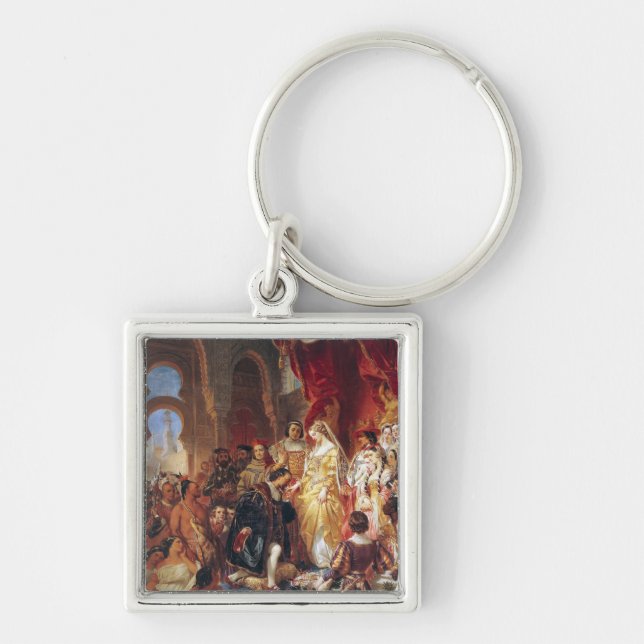 Mottagandet av Christopher Columbus Fyrkantig Silverfärgad Nyckelring (Framsidan)