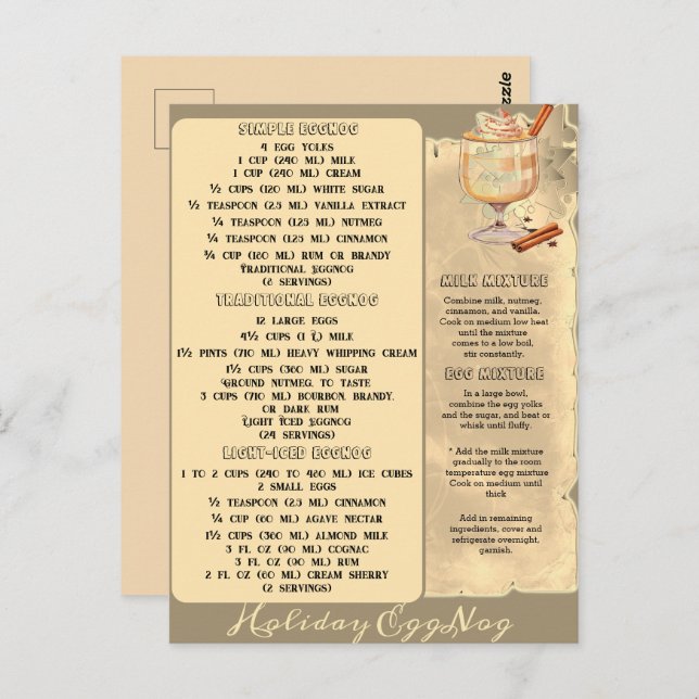 MOTTAGARE AV helgdag EGGNOG | vykort (Fram/baksida)