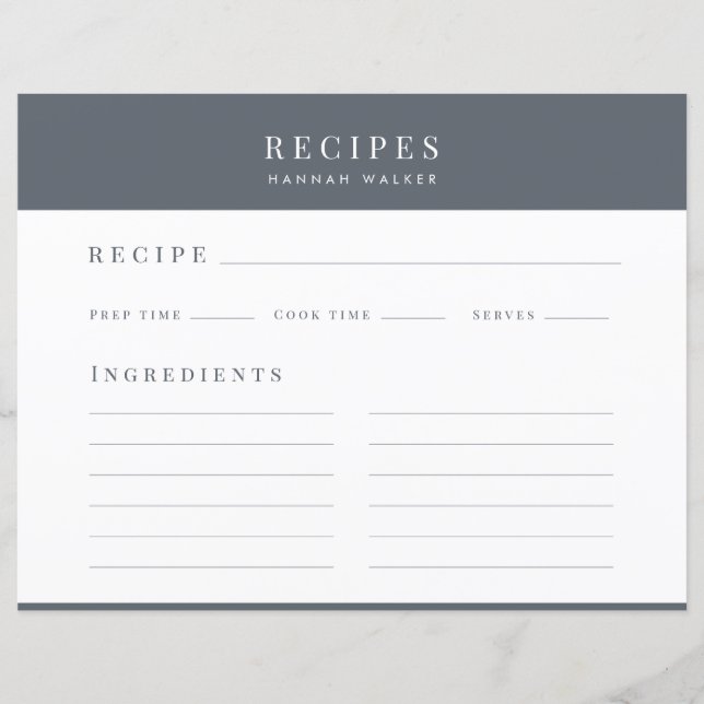 Mottagare | Elegant Chic Stone Grått Recept Card (Framsida)