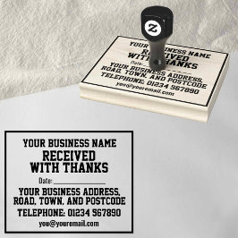 Mottaget med tack med namn, adress och datum stämpel