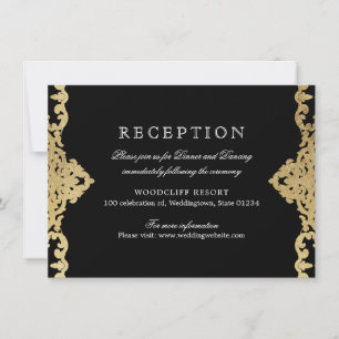 Mottagning av Black & guld elegant vintage bröllop Inbjudningar