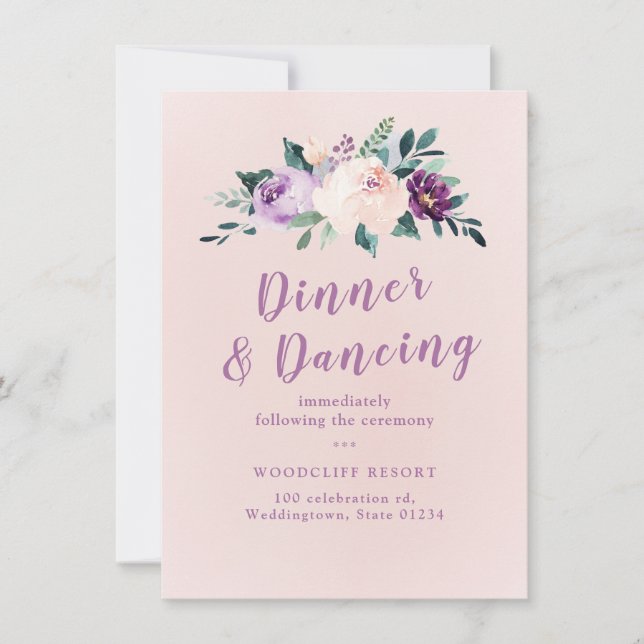 Mottagning av botanisk lila blommigt inbjudningar (Framsida)