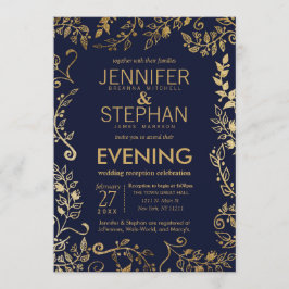 Mottagning av elegant Navy Blue Guld Blommigt Mott Inbjudningar