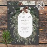 Mottagning av Gnistran Boho Charcol Gräs Winter Tilläggskort<br><div class="desc">Den här designen har en rustik grönt gräs och pineconbukett på en kolbakgrund med vita blommor. Den accentueras med en vit gnistra övertäckning för att illustrera magin i de vackra vinterhelgdagarna. Perfekt till jul- eller vinterbröllop. Detta kort är en del av Boho Grönt Gräs Winter Gnistra Bröllop Suite som skapats...</div>
