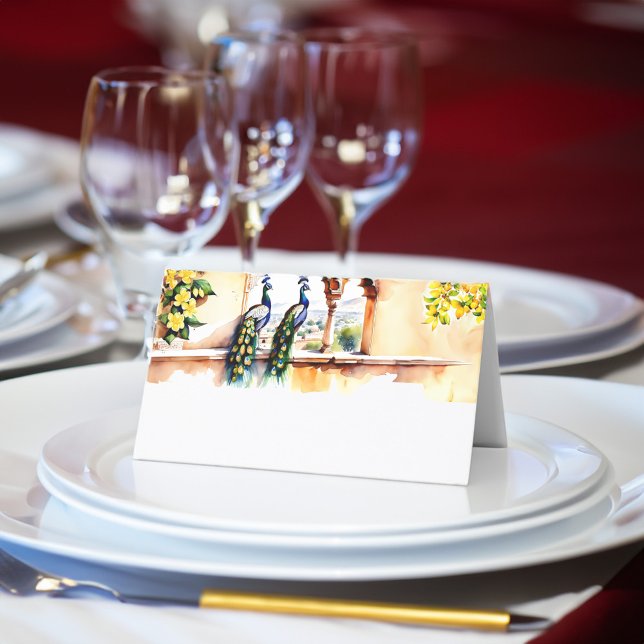 Mottagning av palatset i bröllop (jaipur) placeringskort (Indian wedding peacock Jaipur palace wedding reception Place Cards customized wedding table decor)