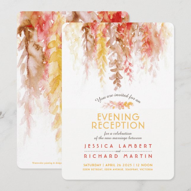 Mottagning av rödbrunt bröllop-kvällsmottagning inbjudningar (Fram/baksida)