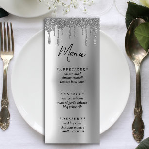 Mottagning av silver Glitter-gaffelvagnsbröllop Meny