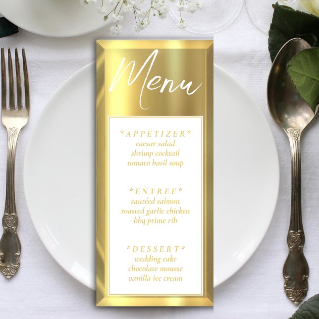 Mottagning av Vita & Guld Pub Elegant bröllop Meny (White & Gold Bar Elegant Wedding Reception Menu)
