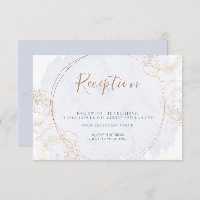 Mottagning | Guldrosa dammig blå akvarell Inbjudningar (Fram/baksida)
